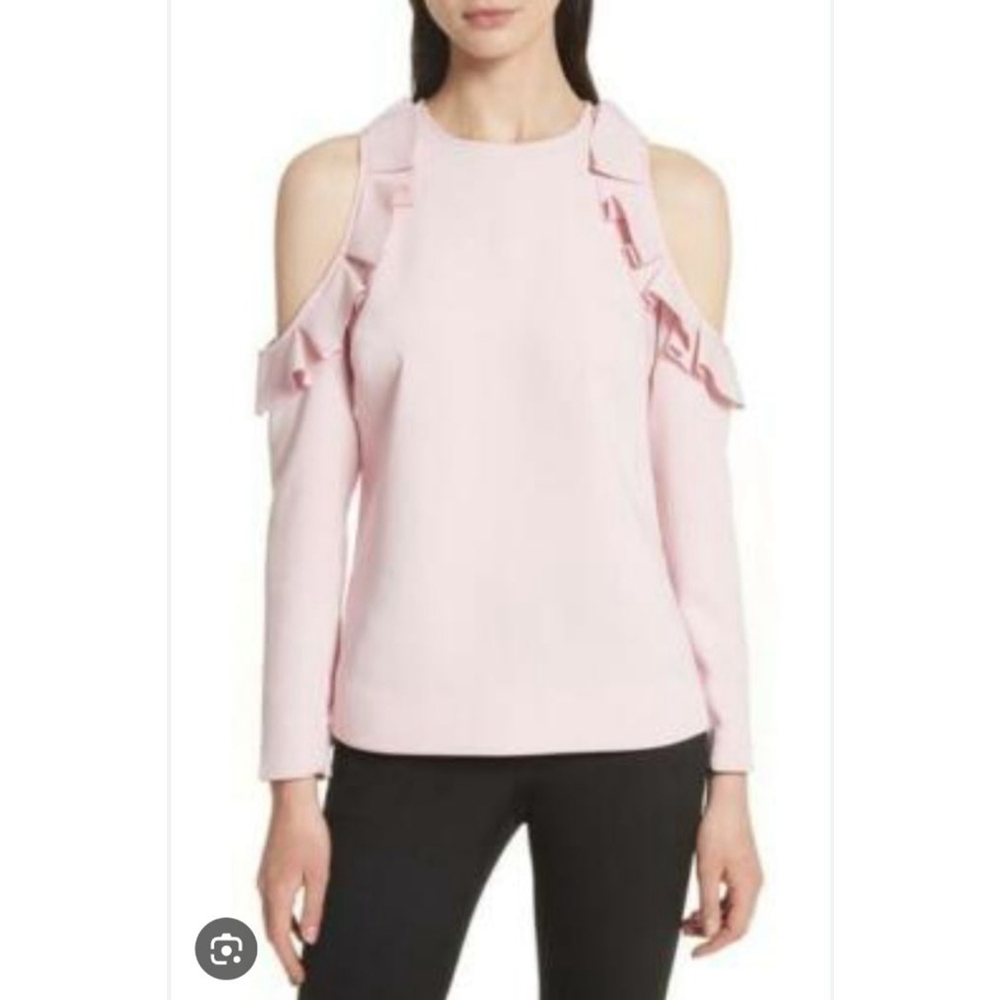 TED BAKER Steffe Pink Cold Shoulder Ruffle Blouse Size S